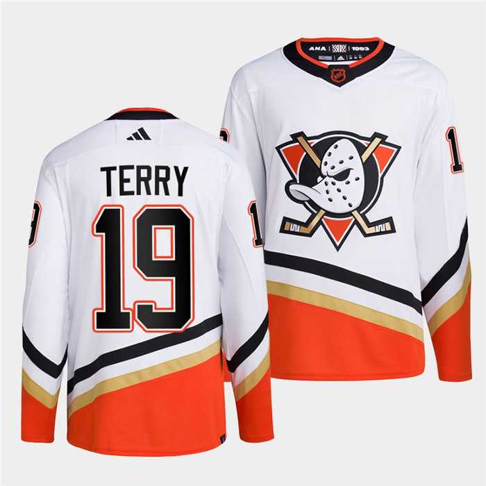 Men%27s Anaheim Ducks #19 Troy Terry White 2022-23 Reverse Retro Stitched Jersey Dzhi